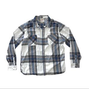 LEVI’S XXL white gray blue plaid long sleeve button up casual top collared shirt